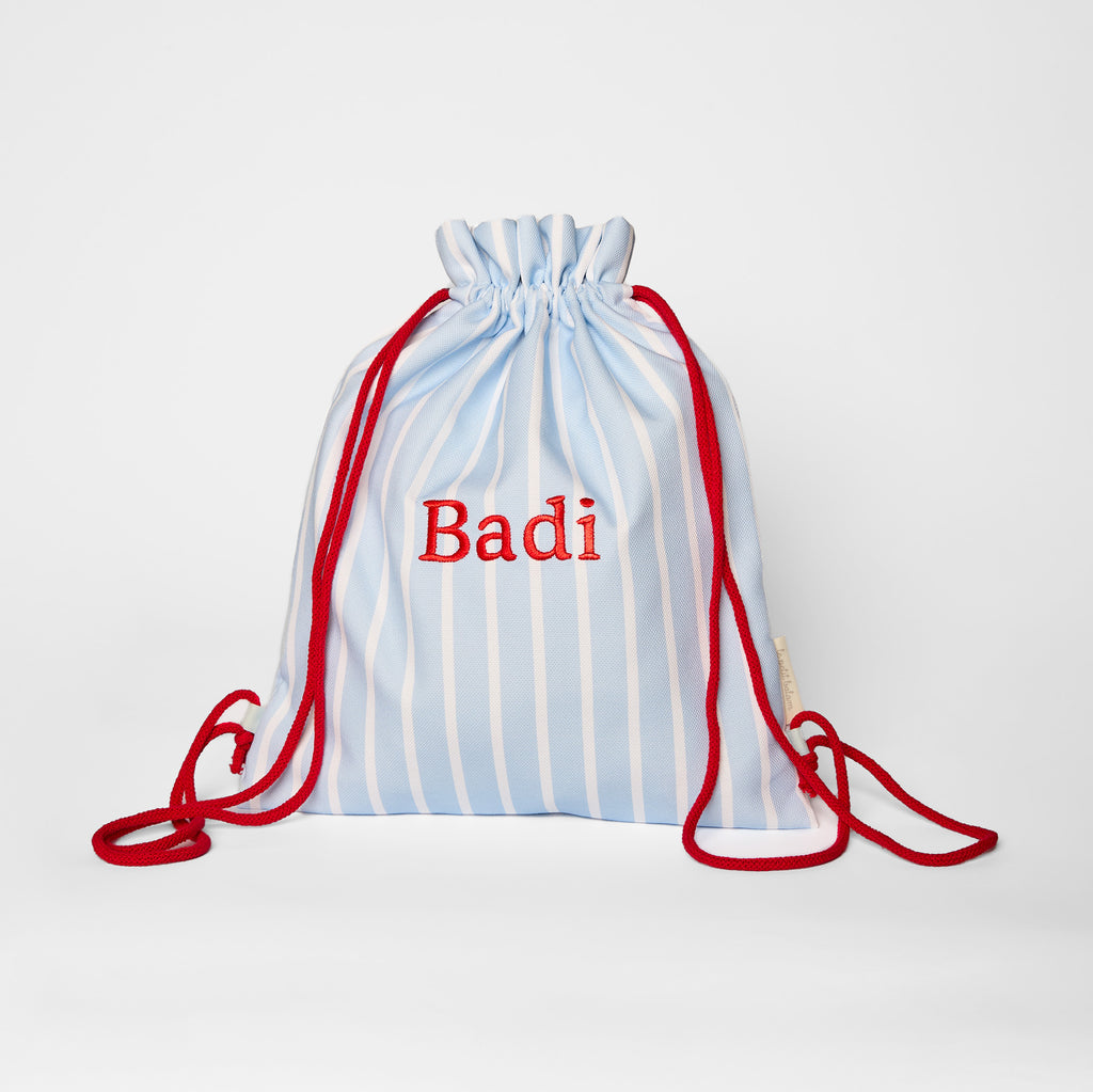 Stripe No.4 Blue Drawstring Bag