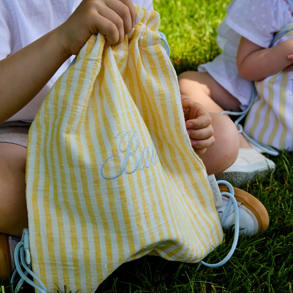 Linen Stripe Drawstring Bag