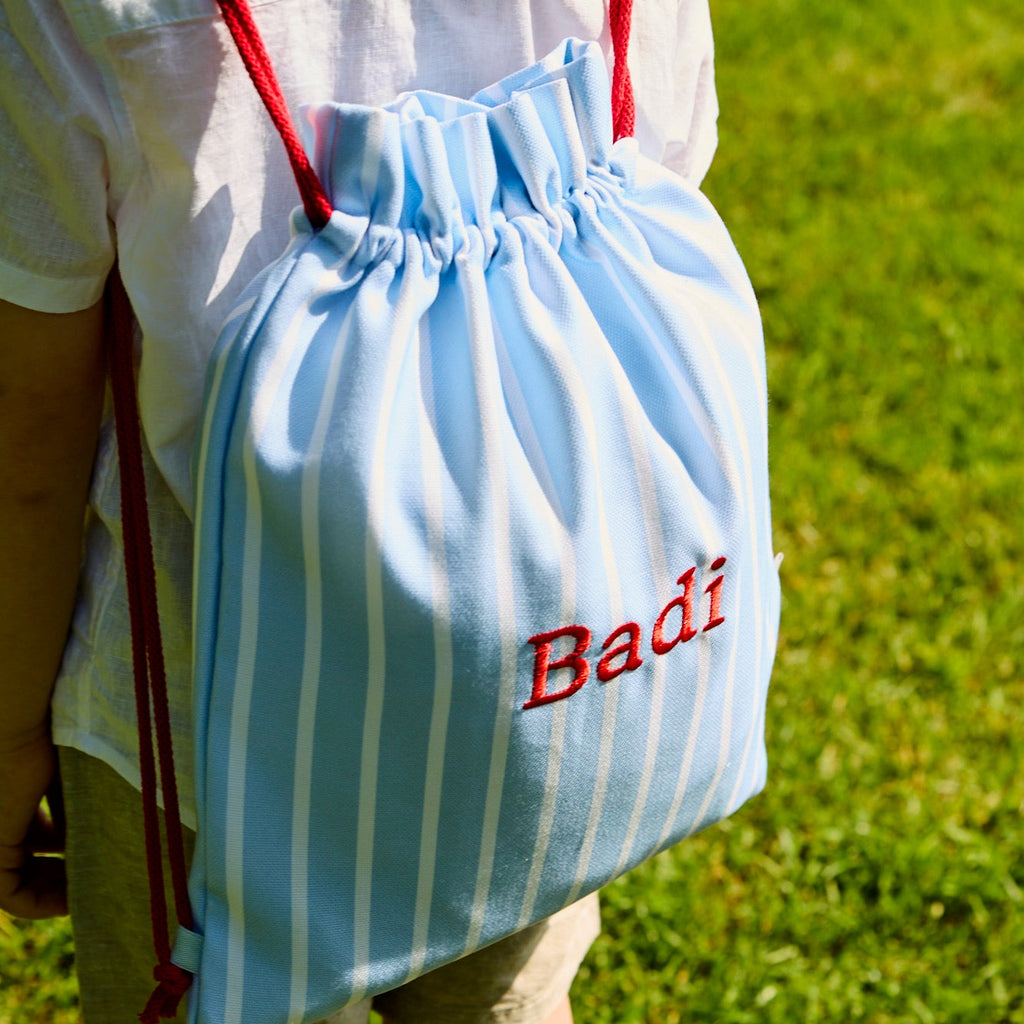 Stripe No.4 Blue Drawstring Bag